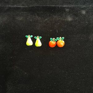 Two sets of adorable vintage enamel fruit studs pears and apples EUC